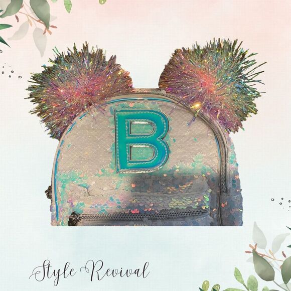 Justice “B” Initial Flip Sequin Pom Pom Adjustable Mini Backpack Bag - NWOT - Picture 4 of 11